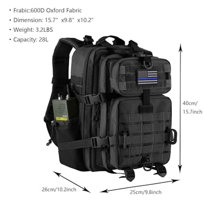 Hannibal Tactical 30L MOLLE Assault Pack, Tactical Backpack Military Army Camping Rucksack with Bottle Holder, 3-Day Pack, Black - color: Black, size: 30L