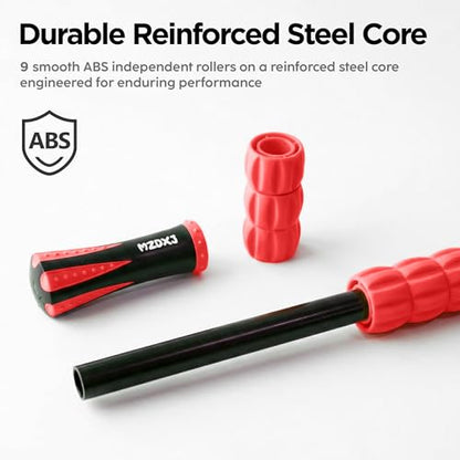 Muscle Roller & Massage Roller Stick for Athletes - Lymphatic Drainage Support, Relieves Muscle Soreness, Cramping & Tightness - Targets Legs, Arms, Back & Calves （Red - 18inch） - color: Red