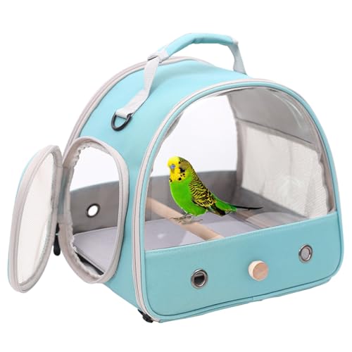 Bird Carrier, Portable Small Bird Parrot Parakeet Carrier with Standing Perch and Stainless Steel Tray, Side Access Window Collapsible (Green, Clear Windows) - color: Green