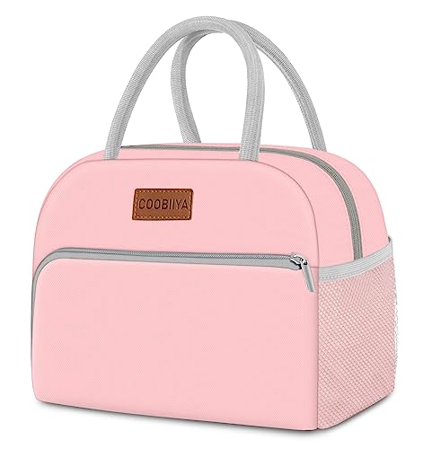 Coobiiya Lunch Bag for Women Men, Insulated Reusable Picnic Bag, 10.8"L x 6.3"W x 8.85"H, Pink - color: Pink