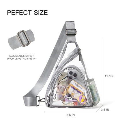 Clear Bag for Stadium Events 12x12x6 Stadium Bag Crossbody Purses Clear Sling Backpack for Concerts Football Games Travel - color: Light Gray
