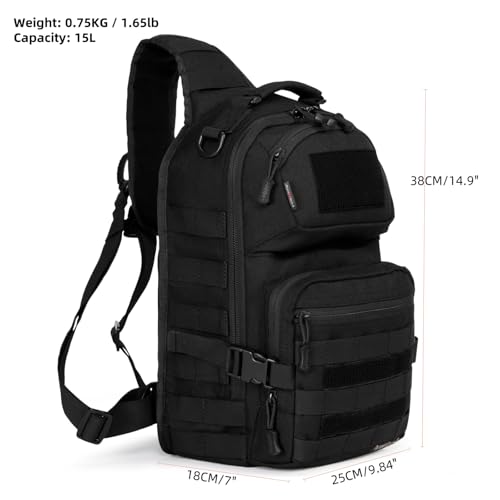 AMHEH 15L 1050D Urban Tactical Sling Bag for Men 12 Inch Laptop, Black | MOLLE Crossbody One Strap Shoulder Backpack, Everyday Carry, Commuting, Walking, Cycling, Motorcycle Riding, Day Trip, Travel - color: Black