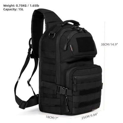 AMHEH 15L 1050D Urban Tactical Sling Bag for Men 12 Inch Laptop, Black | MOLLE Crossbody One Strap Shoulder Backpack, Everyday Carry, Commuting, Walking, Cycling, Motorcycle Riding, Day Trip, Travel - color: Black