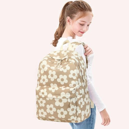 Bluboon Teens Backpack Set Girls School Backpack Lunch Box Pencil Bags Student Bookbags 3 in 1 (Beige Large Flower 157 Brown) - color: Beige Large Flower 157 Brown