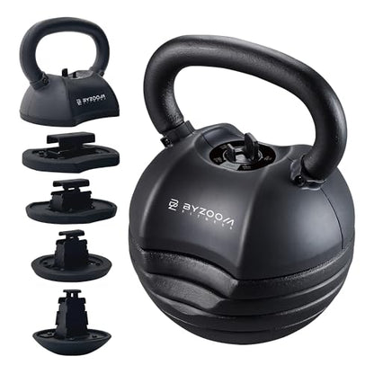 BYZOOM FITNESS Pure Series Adjustable Kettlebell 30/40/50LB - 5-IN-1 Weight Change, Patented Quick-Change Machenism, Ergonomic Curved Handle for Home Gym, Strength Training, HIIT, White OR Black - color: 50LB Black