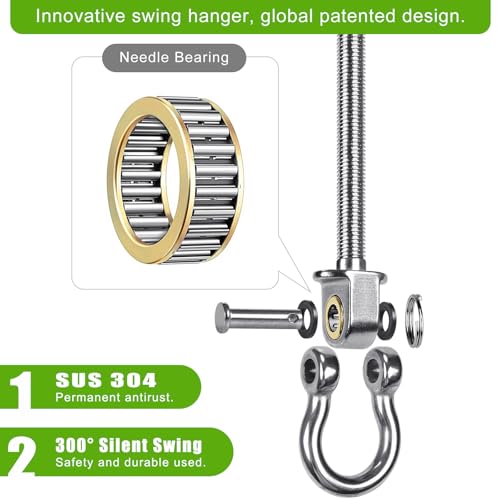 SELEWARE Heavy Duty Bearing Swing Hangers, 6 Pack Stainless Steel Swing Hooks for Wood and Steel Beam, Swing Hardware for Hammock, Yoga Swing, Porch Swing, Heavy Bag, 7" x M2/5", 1500LB Capacity - color: 6 Pack Bearing Hangers (7" X M2/5" Threaded Rod)