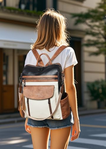 Shrrie Backpack Purse for Women Fashion Leather Backpack Purse Designer Travel Backpack Convertible Shoulder Bag with Wristlet - color: 2-9 Black With Brown and White