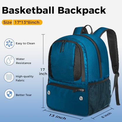 YOREPEK Basketball Backpack, Lightweight Basketball Bag with Ball Holder & Shoes Compartment, Sports Backpack Training Equipment Fit Soccer Volleyball Football - color: Blue