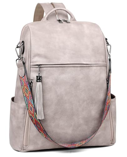 FADEON Laptop Backpack Purse for Women Large Designer PU Leather Laptop Bag, Ladies Computer Shoulder Bags - color: Dark Gray Retro Style