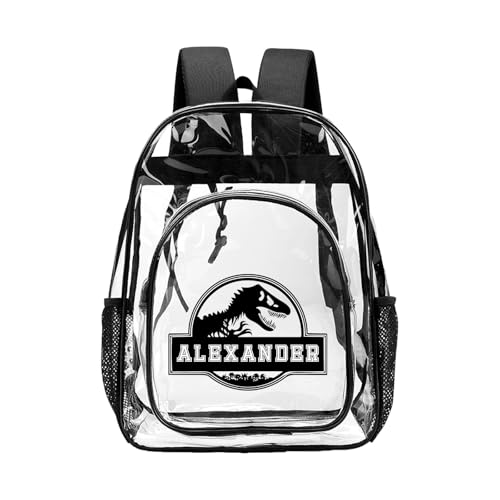 Personalized Dinosaur Clear Backpack with Name, PVC See Through Transparent Backpack with Reinforced Strap & Large Capacity for Boys School College Workplace, Back to School Gifts for Boys Kids - color: E-clear Backpack