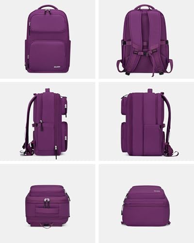 MILADA Expandable Travel Backpack 28L to 39L, TSA-Approved Carry On Backpack with 17 Inch Laptop Compartment, School Business Work Backpack for Men & Women, Purple - color: Purple