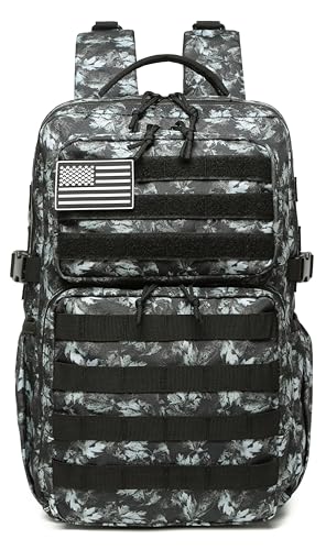 Wotony Military Tactical Backpack for Men Waterproof Daypack 3 Day Assault Pack Molle Bag with Water Bottle Holder - color: Gray Maple Leaf, size: 30L