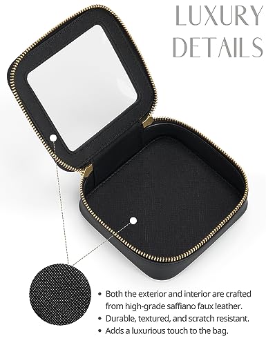 Mini Clear Black Makeup Bag - Cute Square Cosmetic Pouch for Travel with Zipper - For Women & Girls - color: Black, style: Mini Chic