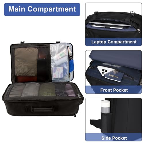 Large Travel Backpack for Men 40L, Water-resistant Carry On Backpack with Rain Cover, TSA Flight Approved 17inch Travel Laptop Backpack Business Rucksack Luggage Suitcase Daypack Weekender Bag, Black - color: Glossy Black, size: Non-vacuum