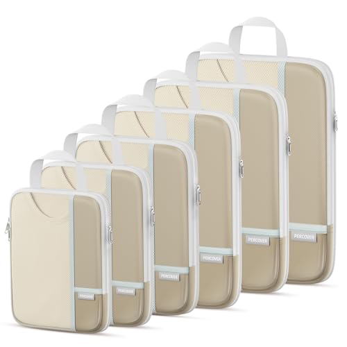 Percover Compression Packing Cubes for Travel, 6-Piece Structured Compression Organizer Set for Organized Packing & Carry-On Luggage, Camel - color: Camel, size: 6 Set