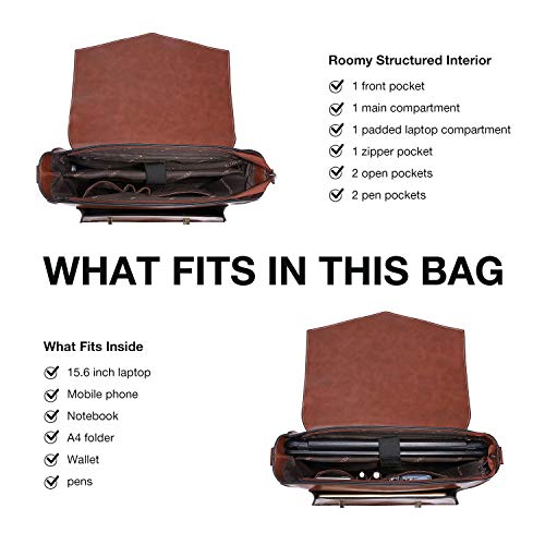ECOSUSI Backpack for Women Briefcase Messenger Laptop Bag Vegan Leather Satchel Work Bags Fits 15.6 inch Laptops, Coffee - color: 1-coffee-l