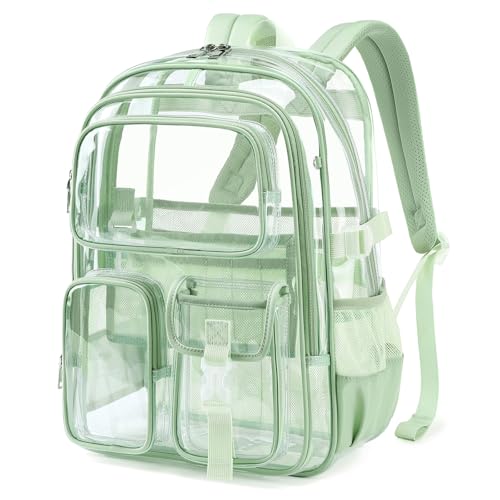 Clear Backpack for School, Heavy Duty Transparent Bookbag, See Through Backpacks for Stadium Event, Backpack for Boys, Kids Clear Bag for College Work Travel Sport Festival Security Check - color: Green