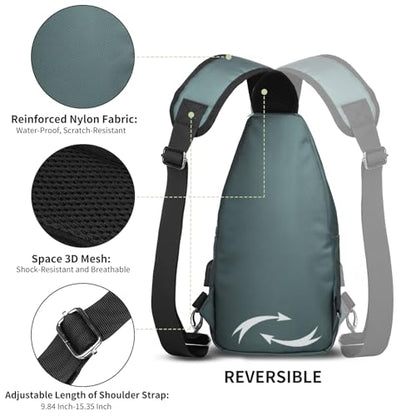AMJ Crossbody Sling Bag Men Women, Casual Shoulder Backpack, Chest Daypack Satchel for Hiking Travel - color: Green, size: Large