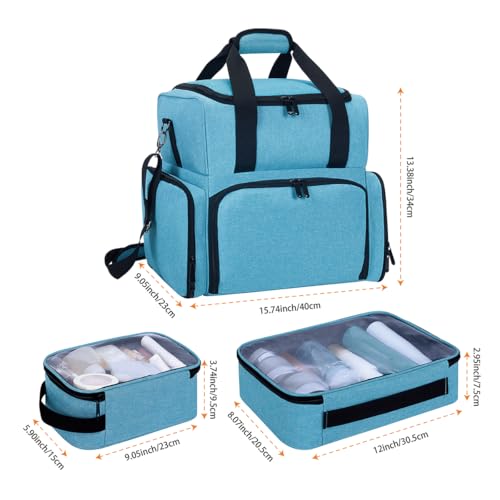 Large Makeup Cosmetic Bag with 3 Removable Case and 2 Removable Dividers Double Layer Travel Storage Organizer, Makeup Brushes Storage Section Lake Green - color: Lake Green