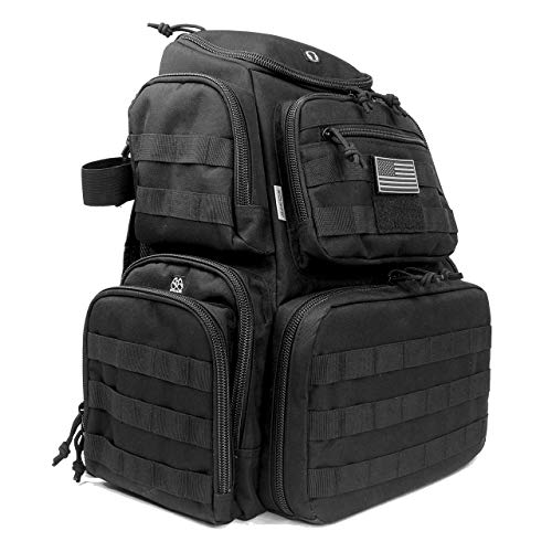 K-Cliffs Tactical Range Backpack – Lockable Bag for 5 Handguns Pouches – 900D Water‑Resistant with Rain Cover & USA Patch - color: Black With Eva Cradle