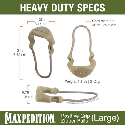 MAXPEDITION Positive Grip Zipper Pulls (Large, Tan) Pack of 6, Zipper Pull Replacement for Tactical Backpack, EDC Pouch, Bug Out Bag & Luggage, Sling Pull Tab, PZLTAN - color: Tan, size: Large