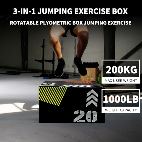Plyometric Jump Box, 3-in-1 Workout Jumping Boxes, 16/20/24 Inch Platform & Jumping Box with Non-Slip Base