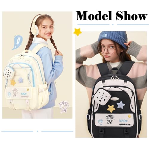 Girls Backpack Cute Star Bookbag for Elementary Middle School Kids Teens Kawaii Book Bag Preppy Y2k Aesthetic Back Pack 6-8 8-10 10-12 (Blue) - color: Blue