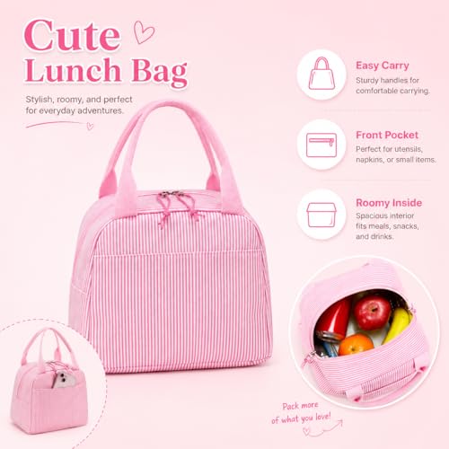 BTOOP School Backpacks for Teen Girls Bookbags Lightweight Kids Backpack School Bags Set with Lunch Box Pencil Case - color: Pink White Stripe