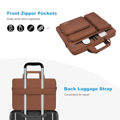 MOSISO Laptop Shoulder Bag 15.6 inch, 15-15.6 inch Computer Bag Compatible with MacBook Pro 16 inch, HP, Dell, Lenovo, Notebook with 2 Raised&1 Flapover&1 Horizontal Pocket&Handle&Belt, Caramel Brown - color: Caramel Brown, size: 16 inch