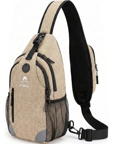 Sling Backpack for Women & Men, Crossbody Travel Bag with Water Bottle Holders, 17 Pockets, Quick-Access Phone Pocket, Hidden Security Pocket, Fits 11" Tablet, for Daily Carry, Travel, Theme Parks - color: K-desert
