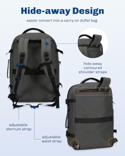 Hynes Eagle 40L Carry On Backpack Flight Approved Weekender Travel Bag - color: Grey-n