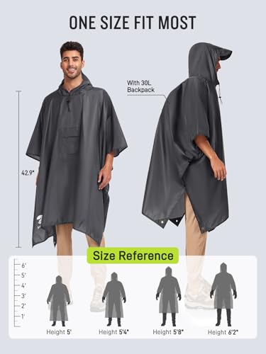 SaphiRose Extra Thick Hooded Rain Poncho Double Layer Waterproof Raincoat Jacket for Men Women Adults - color: Grey