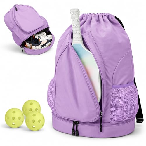 Pickleball Backpack for Women, Fit 2 to 4 Paddles, Pickleball Backpack with Shoe Compartment, Pickle Bag as Gifts for Beginner, Large Capacity Pickle Ball Bag with Paddle Cover Pocket - color: Purple