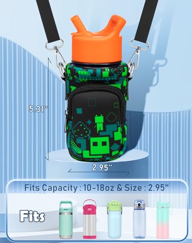 Miss Adola Water Bottle Carrier with Strap - Insulated Kids Water Bottle Holder for Boys Girls Bottle Bag for 10-18Oz - color: Green World