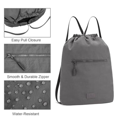 Lee Drawstring Backpack Bag Lightweight Small Gym Swim Beach Bag Water Resistant Sports Sackpack for Men Women, LEE48-002DGY - color: Dark Gray