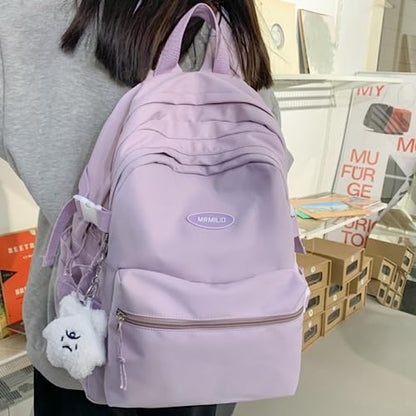 VTTDB Kawaii Backpack with Cute Accessories Casual Aesthetic Daypack Simple Laptop Bag Waterproof Travel Rucksack for Women (purple) - color: Purple