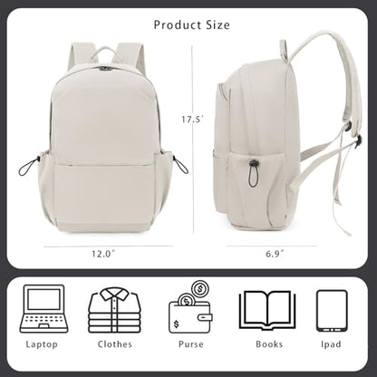YGR Laptop Backpack for Women and Men, Waterproof Lightweight Travel Daily Rucksack Casual 15.6 inches Computer Bags for College, Beige - color: Beige