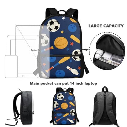 ZOUTAIRONG Bookbag for School Insulated Thermos for Hot & Cold Drinks, Baseball Bat Soccer Design Lightweight Cute Backpack with Side Pockets for Small Water Bottle - color: Baseball Bat Soccer