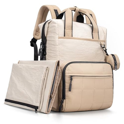 VONAL Diaper Bag Backpack, Lightweight Baby Diaper Bags, Travel Large Diaper Bag with Changing Station, Khiki Diaper Backpack for Boys Girls Newborn with Insulated Pockets, Stroller Straps - color: Khiki