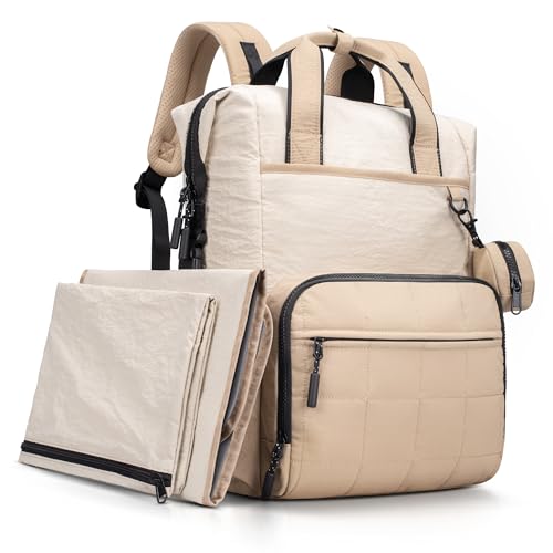 VONAL Diaper Bag Backpack, Lightweight Baby Diaper Bags, Travel Large Diaper Bag with Changing Station, Khiki Diaper Backpack for Boys Girls Newborn with Insulated Pockets, Stroller Straps - color: Khiki