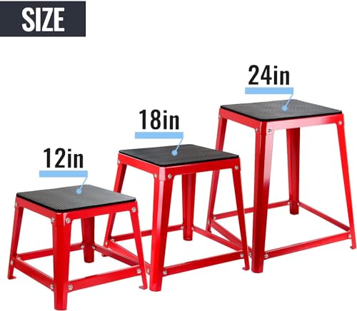 Plyometric Platform Box, Plyometric Box Jump Set For Home Gym Training, Conditioning, Strength Training - color: Set of 3 Red