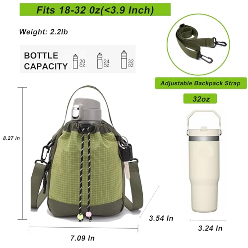 Water Bottle Carrier Bag with Strap, Water Bottle Holder Crossbody Backpack Handbags for Women Men for Hiking,Cycling - color: Green