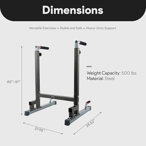 BalanceFrom Steel Frame Dip Station with Adjustable Height, 500 Pound Weight Capacity – Upper Body Workout Home Gym Equipment for Triceps, Push & Pull Ups, Leg Raises, and Bench Press - color: Black