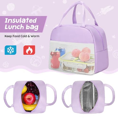 ACESAK Backpack for Girls - Girls Backpack Schoolbag for Kids Children Teens Elementary Middle School Bags, Waterproof Lightweight Kids Bookbag Backpacks Casual Daypack with Lunch Bag Set(Purple Pink) - color: Purple Pink