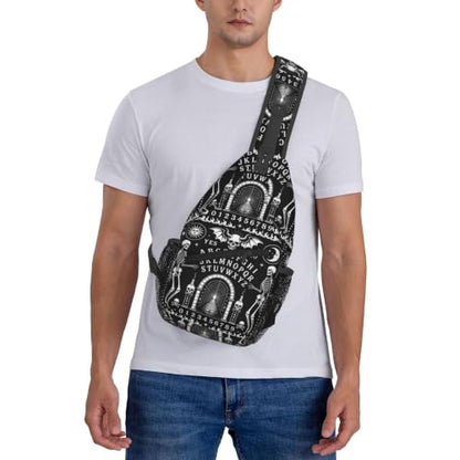 Sling Backpack Unisex Crossbody Chest Bag Shoulder Chest Bag For Women Men Hiking Travel - color: Ouija Board With Skeletons