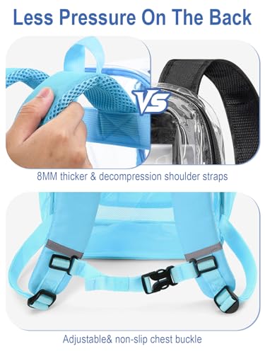 Heavy Duty Clear Backpack For Kids Women Men Boys Girls, 17 Inch Large See Through Backpack, 360° 3M Reflective Strips Clear Bookbag, Transparent Bag For School College Sport Travel, Light Blue - color: 1# Light Blue