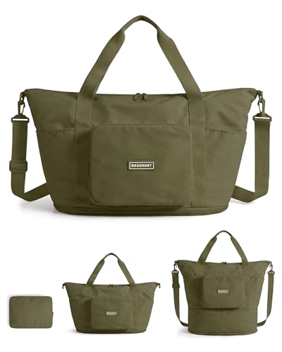 BAGSMART Foldable Travel Bag, 37L Expandable Personal Item Bag, Lightweight Weekender Bags for Women, Water Resistant Extra Carry on for Travel, Kelp Green - color: Kelp green