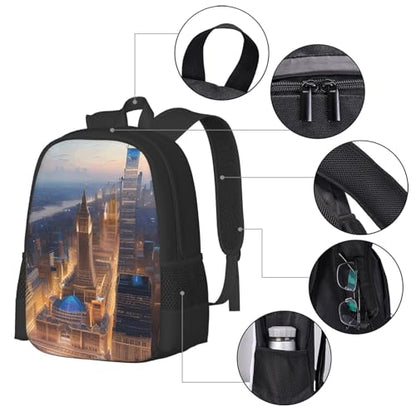 City Picture Night Cute Backpack For Women Men,Lightweight Laptop Backpack Shoulder Bag Waterproof Casual Daypack