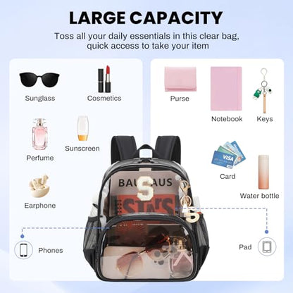 PIG PIG GIRL Clear Backpacks for Stadium Events Approved 12×6×12 Clear Bookbag for Women Mini Transparent Letter Back Pack, Semi-black, Letter-S - color: Semi Black, style: S