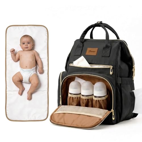 Large Diaper Bag for Mom: 27 Liters with Changing pad - Insulated Lightweight Travel Backpack for Organizing Baby Boy & Girl Essentials - Black - color: Black